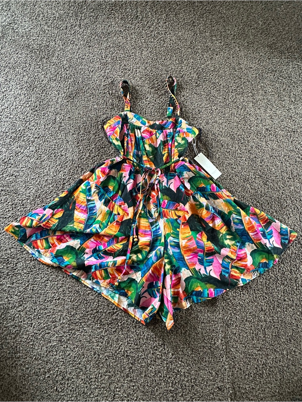 Calypso St. Barth Girls Tropical Print Sundress in Green, Pink, Yellow, Blue - Picture 3 of 4